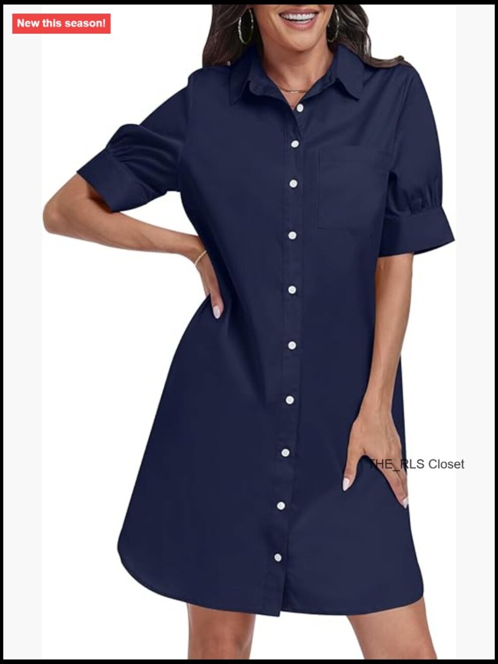 Rayon Blend Button Down Shirt Dress with Pockets Short Sleeve